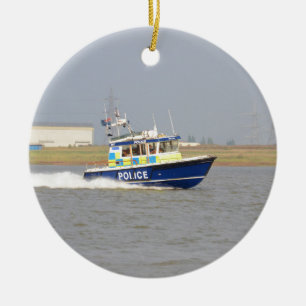 High Speed Police Boat Ceramic Tree Decoration