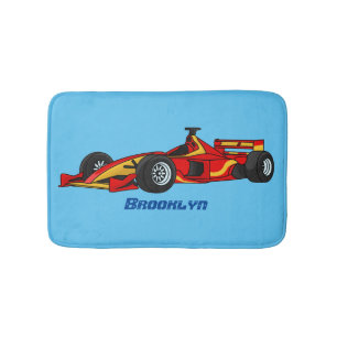 High speed racing cars cartoon illustration bath mat