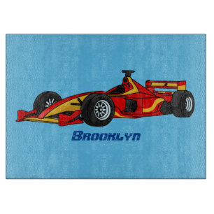 High speed racing cars cartoon illustration cutting board