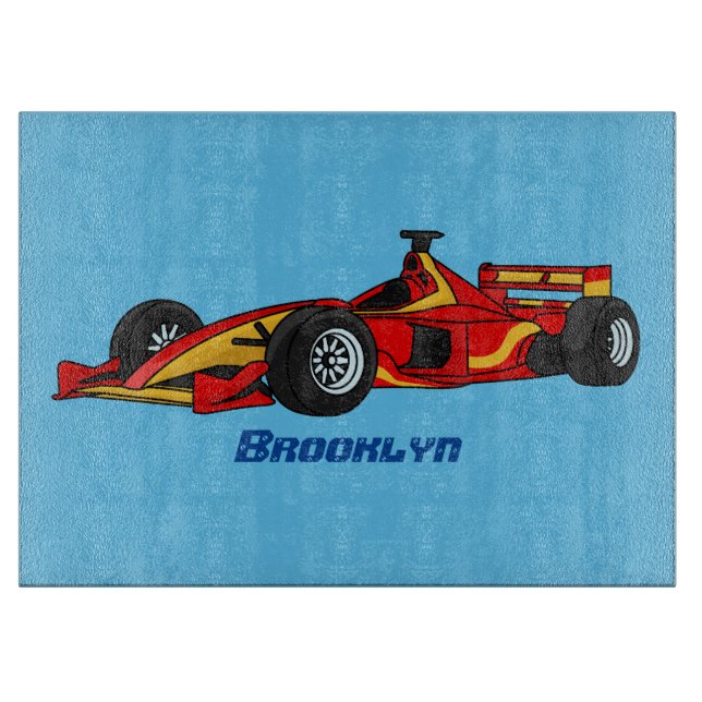 High speed racing cars cartoon illustration cutting board (Front)