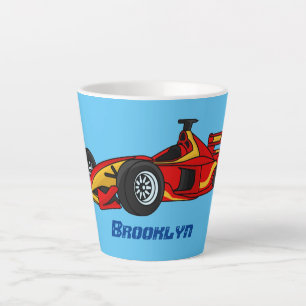 High speed racing cars cartoon illustration latte mug