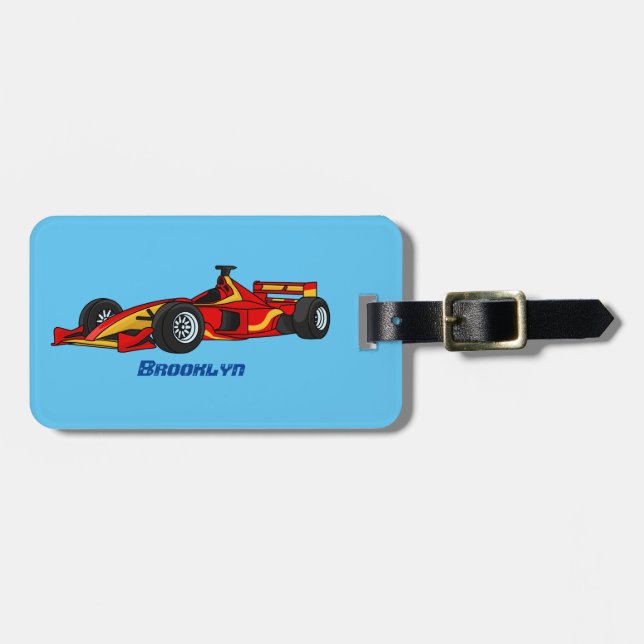 High speed racing cars cartoon illustration luggage tag (Front Horizontal)