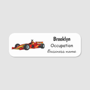 High speed racing cars cartoon illustration name tag