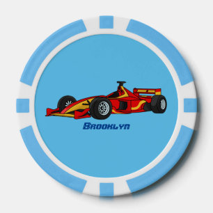 High speed racing cars cartoon illustration poker chips