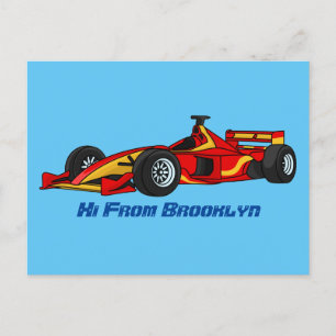 High speed racing cars cartoon illustration postcard