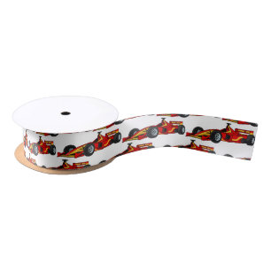 High speed racing cars cartoon illustration satin ribbon