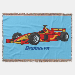 High speed racing cars cartoon illustration throw blanket