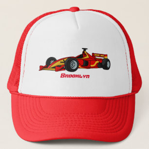 High speed racing cars cartoon illustration trucker hat