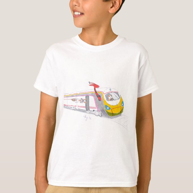 high speed train cartoon & guinea pig giraffe T-Shirt (Front)