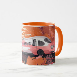 high-speed train traveling through an autumnal lan mug
