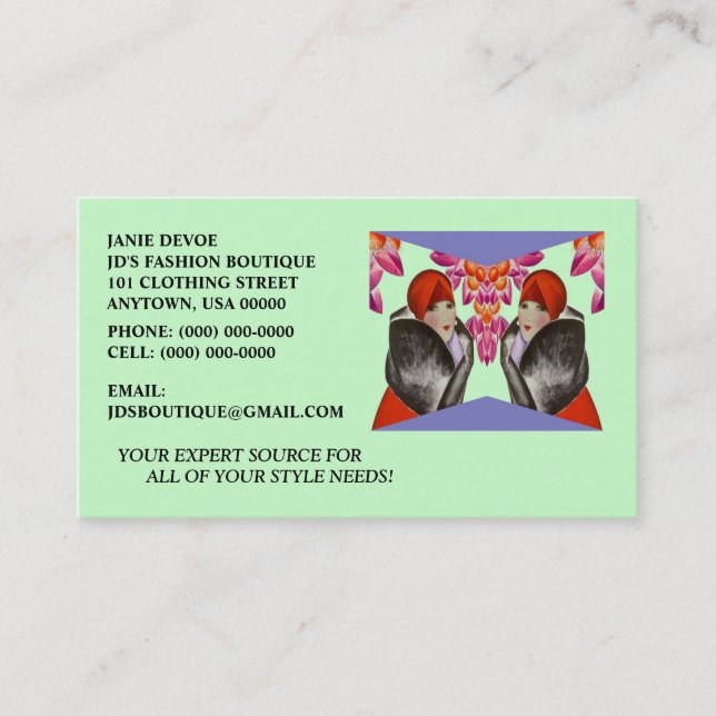 HIGH STYLE LADIES-FASHION, TAILORS BUSINESS CARDS (Front)