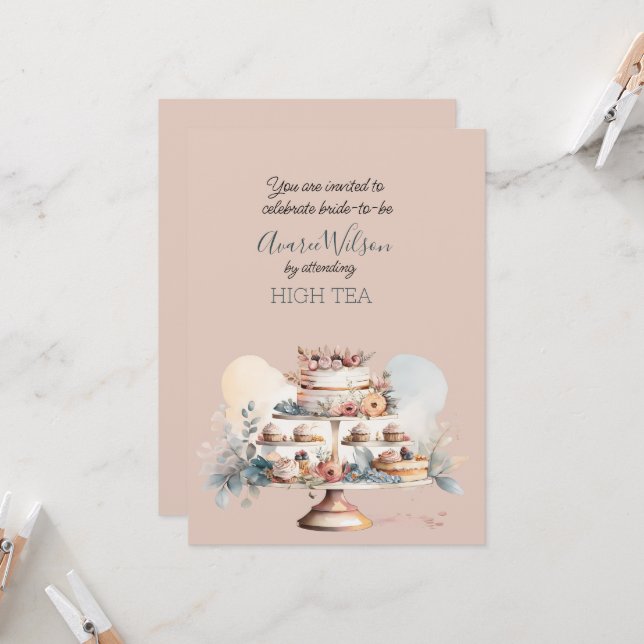 High Tea Bridal Shower Invitation  (Front/Back In Situ)