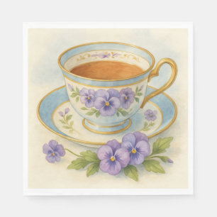 High Tea Napkins   Vintage China Teacup & Pansy Fl