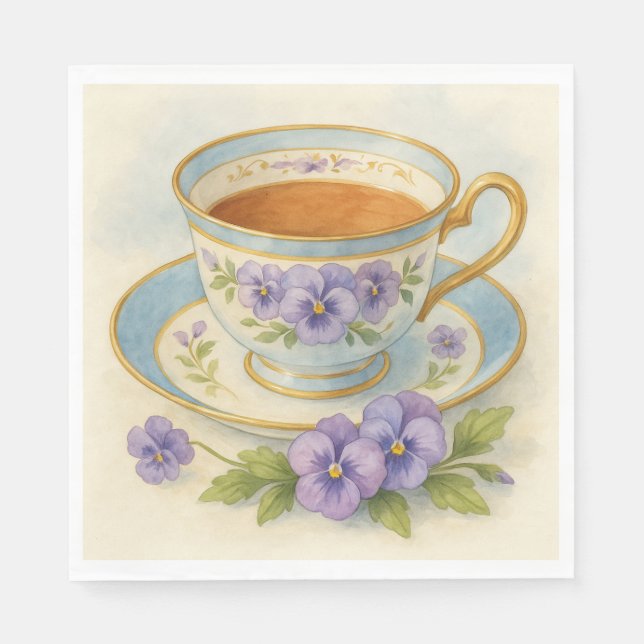 High Tea Napkins | Vintage China Teacup & Pansy Fl (Front)
