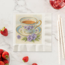 High Tea Napkins | Vintage Teacup & Pansies