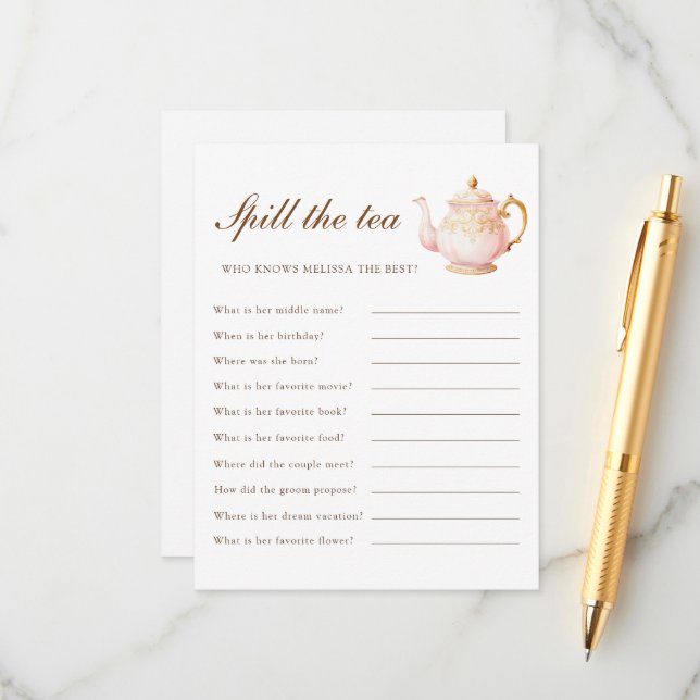 High Tea Pastel Bridal Shower Party Game Enclosure Card (Front/Back In Situ)