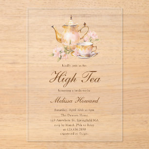 High Tea Pastel Gold Bridal Shower Acrylic Invitations