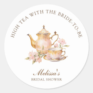 High Tea Pastel Gold Bridal Shower Classic Round Sticker