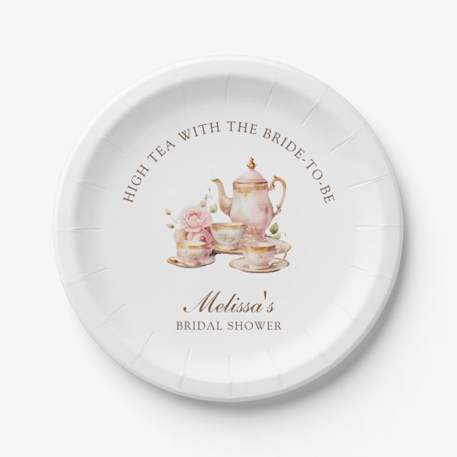 High Tea Pastel Gold Bridal Shower Paper Plate (Front)