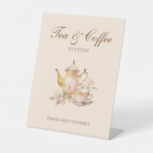 High Tea Pastel Orange Bridal Shower Tea & Coffee Pedestal Sign