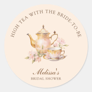 High Tea Pastel Orange Gold Bridal Shower Classic Round Sticker