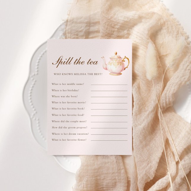 High Tea Pastel Pink Bridal Shower Party Game Enclosure Card (Creator Uploaded)
