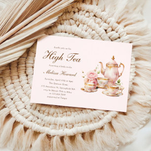 High Tea Pastel Pink Gold Bridal Shower Invitation