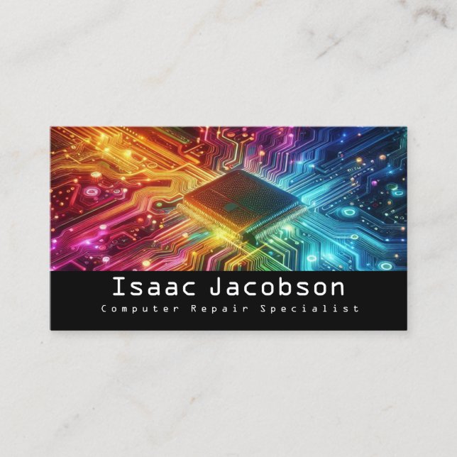High Tech Rainbow Circuit Board Business Cards (Front)