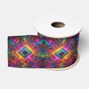 High Tech Rainbow Circuit Board Ribbon Grosgrain Ribbon
