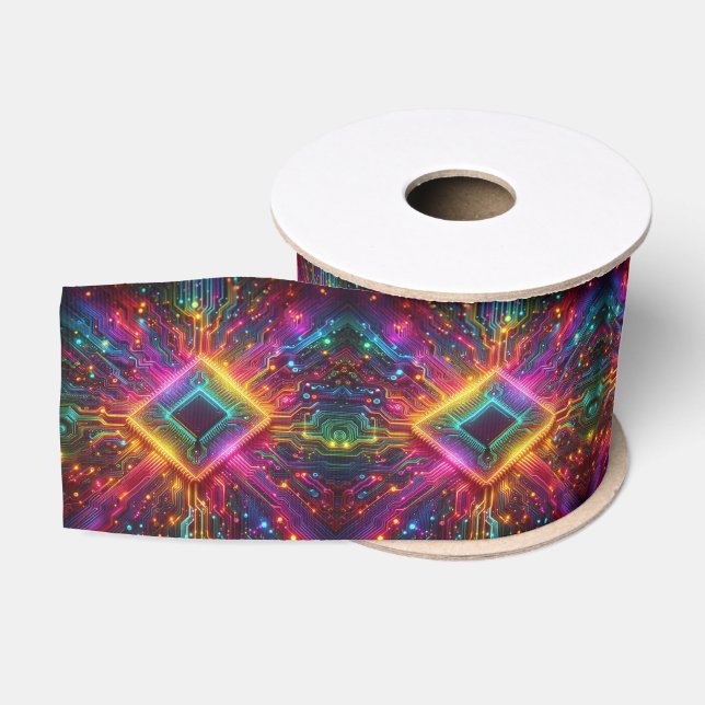 High Tech Rainbow Circuit Board Ribbon Grosgrain Ribbon (Spool)