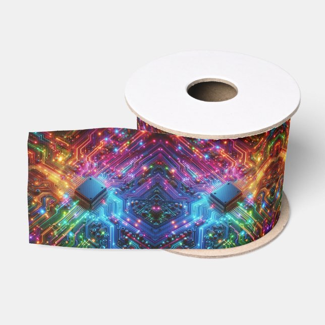 High Tech Rainbow Circuit Board Ribbon Grosgrain Ribbon (Spool)