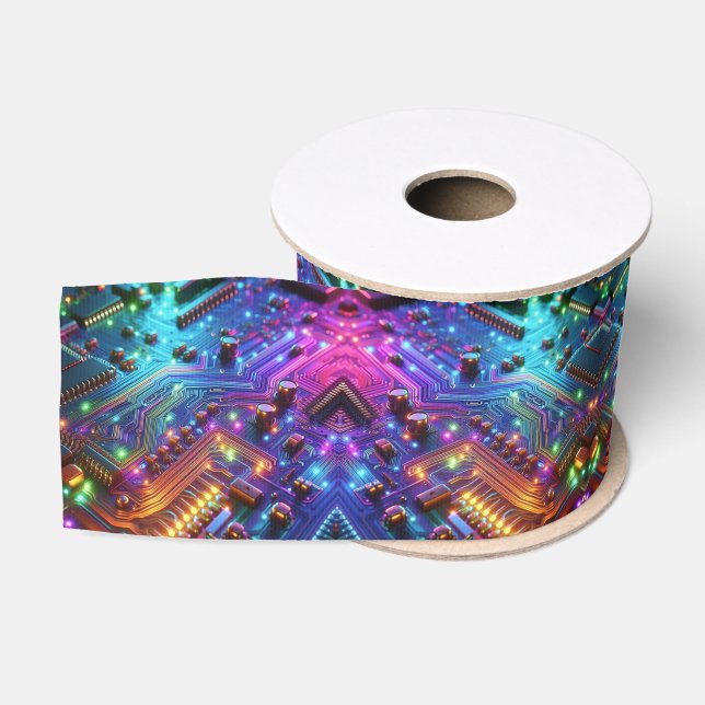 High Tech Rainbow Circuit Board Ribbon Grosgrain Ribbon (Spool)
