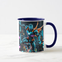 High-tech superhero robot with futuristic armor.