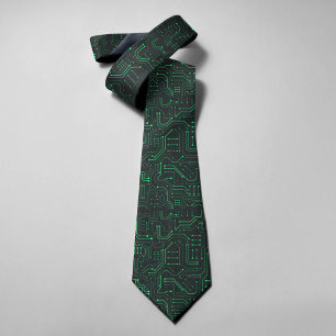 High Tech Technology Geometric Black Green Circuit Tie