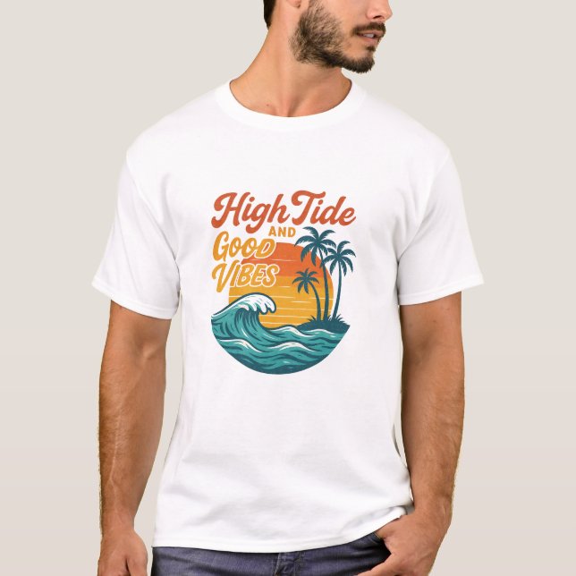 High Tide & Good Vibes – Vintage Surf Sunset Tee (Front)