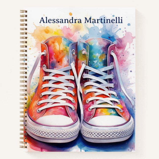 High Top Watercolor Sneakers Personalised Kids Notebook (Front)