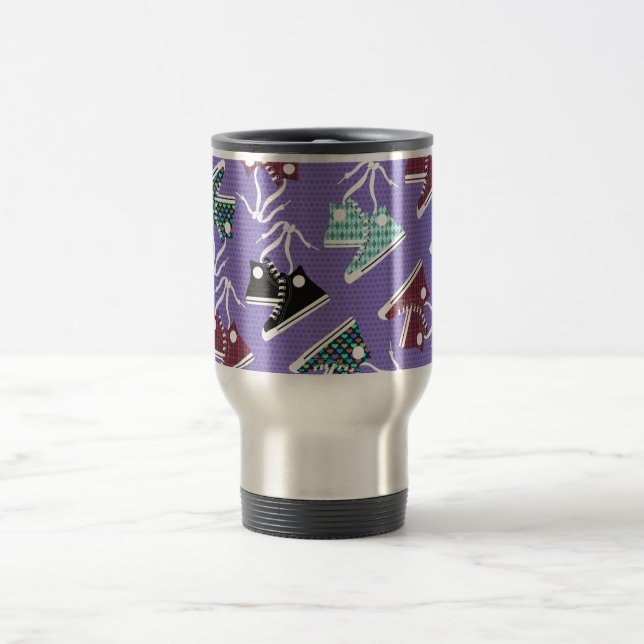 High Tops  Fun Colourful Sneaker Art Pattern Travel Mug (Center)