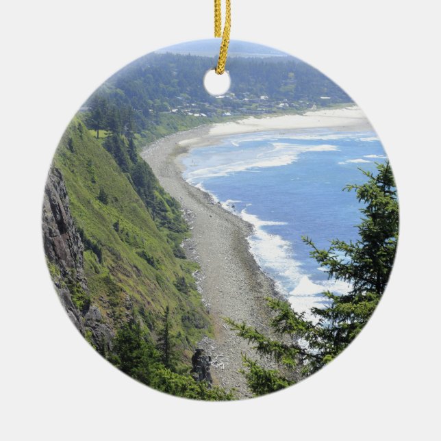High View of Oregon Coast Ceramic Tree Decoration (Front)