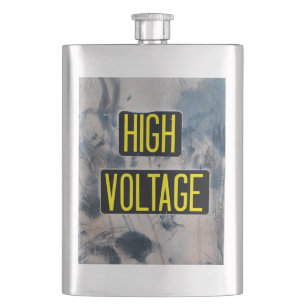 High Voltage Warning Sign - FUNNY Hip Flask