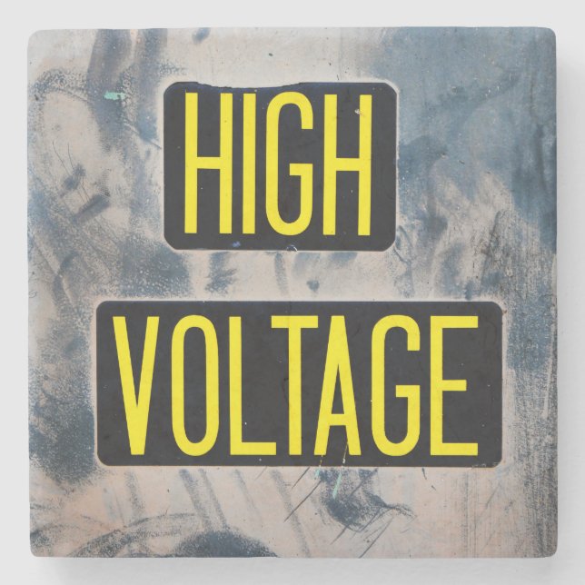 High Voltage Warning Sign - FUNNY Stone Coaster (Front)