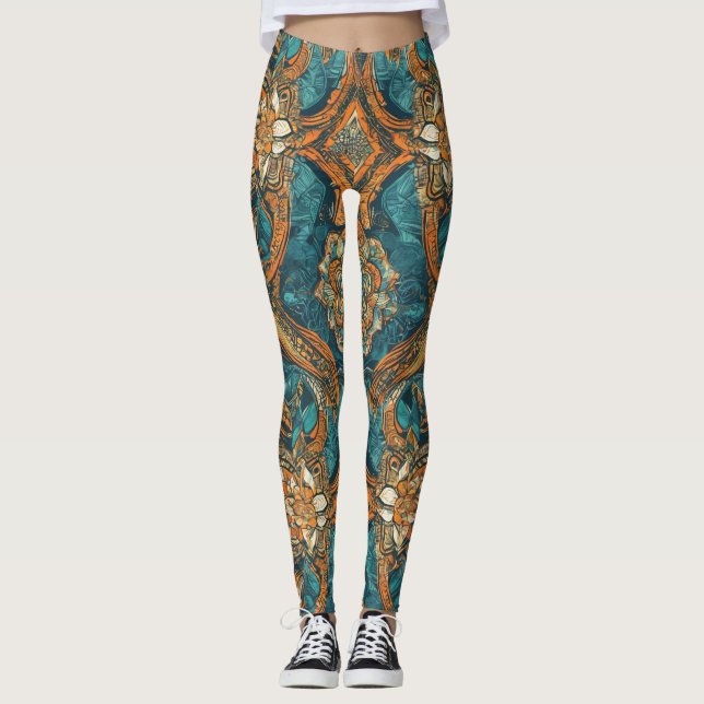 High-Waist Yoga Leggings with Unique Pattern (Front)