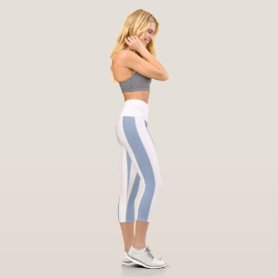 High Waisted Capri Blue & White Stripe Leggings