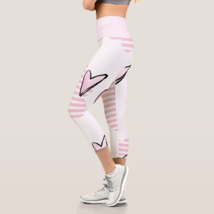 High Waisted Capri Pink Hearts  Leggings