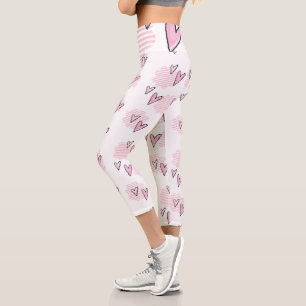 High Waisted Capri Pink Hearts Leggings