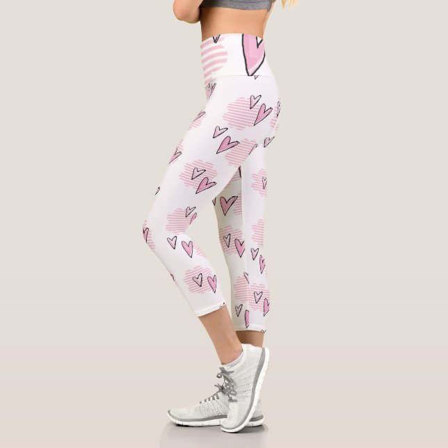 High Waisted Capri Pink Hearts  Leggings (Left)