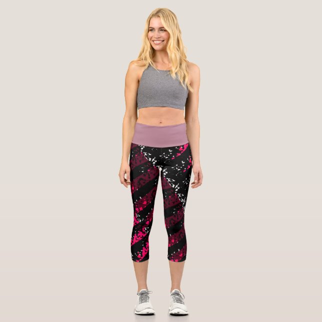 High waisted capris in pink and black (Front)