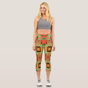 High Waisted Capris, Multi color fabric pattern Capri Leggings