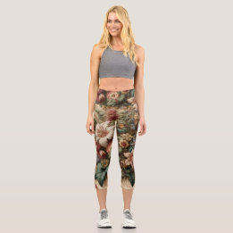 High Waisted Floral  Capri Leggings