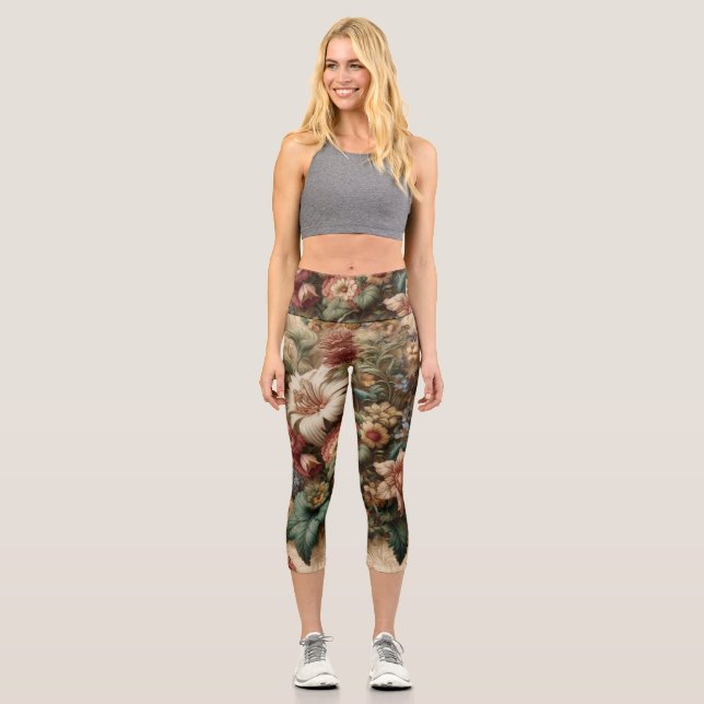High Waisted Floral  Capri Leggings (Front)