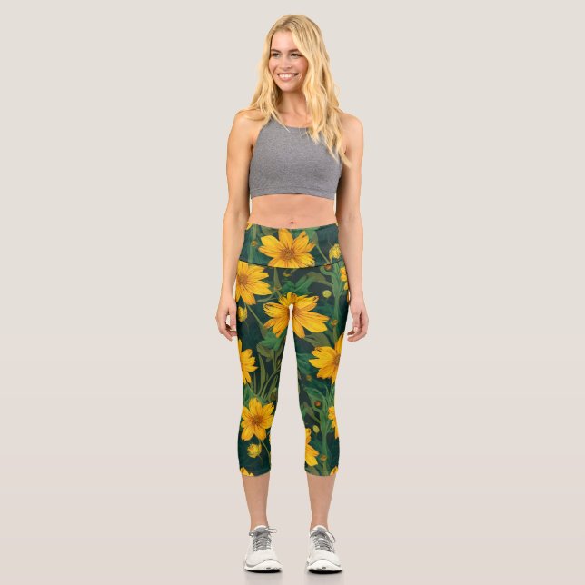 High Waisted Floral  Capri Leggings (Front)